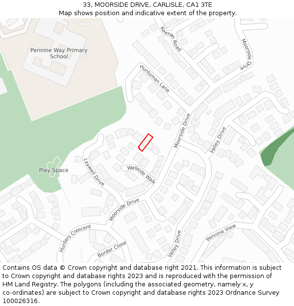 33, MOORSIDE DRIVE, CARLISLE, CA1 3TE: Location map and indicative extent of plot