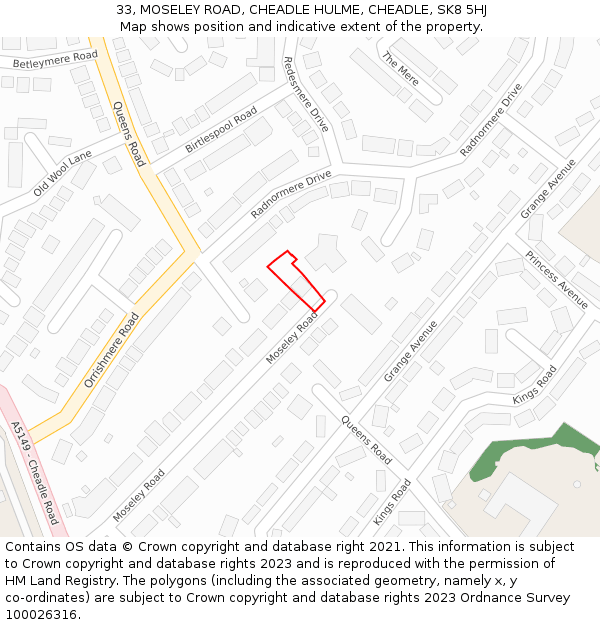 33, MOSELEY ROAD, CHEADLE HULME, CHEADLE, SK8 5HJ: Location map and indicative extent of plot