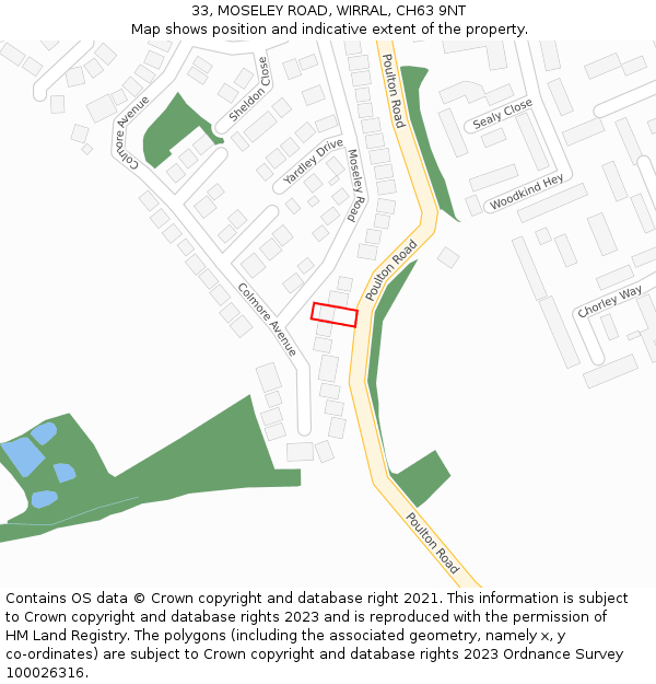 33, MOSELEY ROAD, WIRRAL, CH63 9NT: Location map and indicative extent of plot