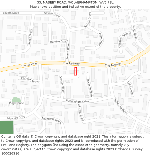 33, NASEBY ROAD, WOLVERHAMPTON, WV6 7SL: Location map and indicative extent of plot