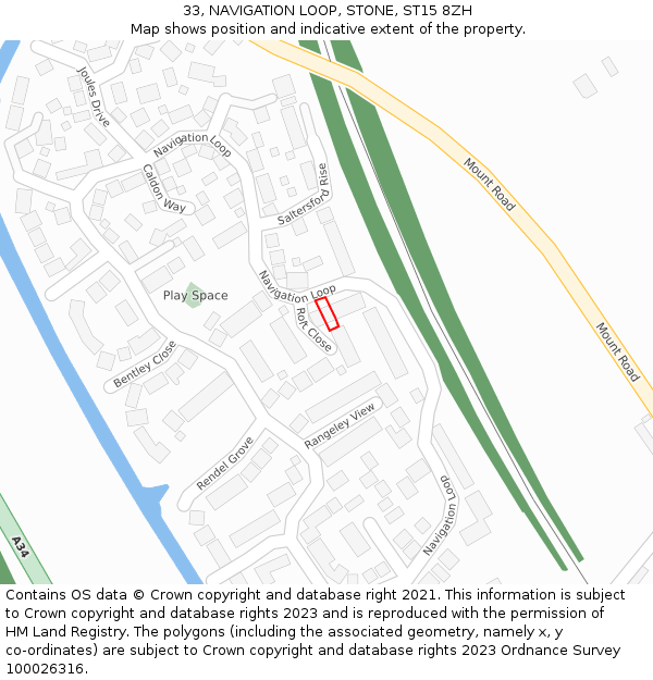 33, NAVIGATION LOOP, STONE, ST15 8ZH: Location map and indicative extent of plot