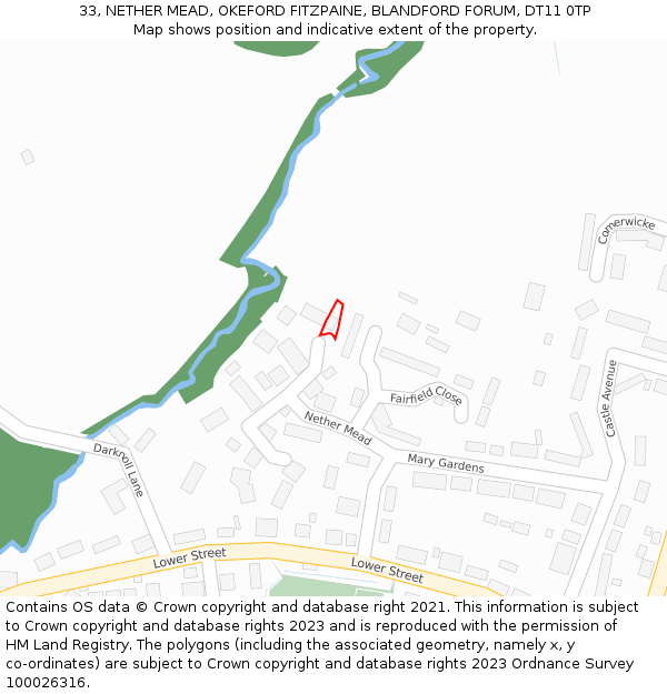 33, NETHER MEAD, OKEFORD FITZPAINE, BLANDFORD FORUM, DT11 0TP: Location map and indicative extent of plot