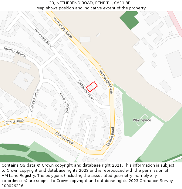 33, NETHEREND ROAD, PENRITH, CA11 8PH: Location map and indicative extent of plot