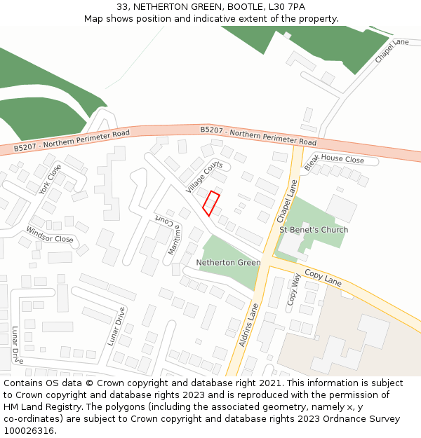 33, NETHERTON GREEN, BOOTLE, L30 7PA: Location map and indicative extent of plot