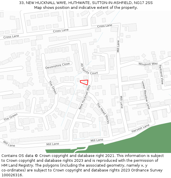 33, NEW HUCKNALL WAYE, HUTHWAITE, SUTTON-IN-ASHFIELD, NG17 2SS: Location map and indicative extent of plot