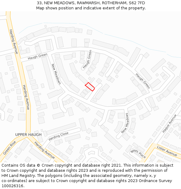 33, NEW MEADOWS, RAWMARSH, ROTHERHAM, S62 7FD: Location map and indicative extent of plot