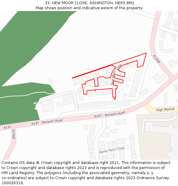 33, NEW MOOR CLOSE, ASHINGTON, NE63 8RQ: Location map and indicative extent of plot