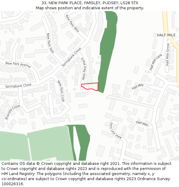 33, NEW PARK PLACE, FARSLEY, PUDSEY, LS28 5TX: Location map and indicative extent of plot