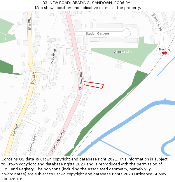 33, NEW ROAD, BRADING, SANDOWN, PO36 0AH: Location map and indicative extent of plot