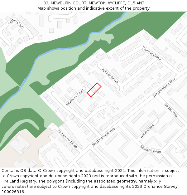 33, NEWBURN COURT, NEWTON AYCLIFFE, DL5 4NT: Location map and indicative extent of plot