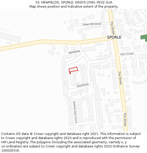 33, NEWFIELDS, SPORLE, KING'S LYNN, PE32 2UA: Location map and indicative extent of plot