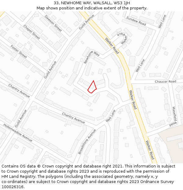 33, NEWHOME WAY, WALSALL, WS3 1JH: Location map and indicative extent of plot