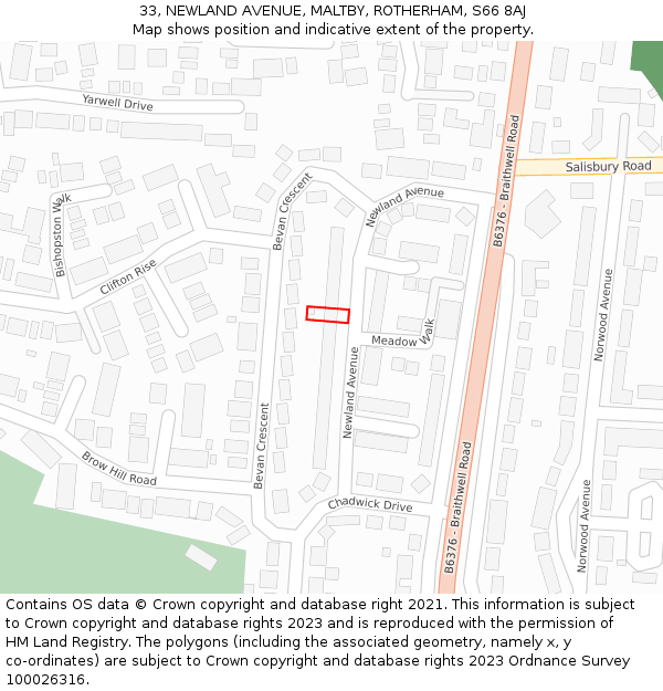 33, NEWLAND AVENUE, MALTBY, ROTHERHAM, S66 8AJ: Location map and indicative extent of plot