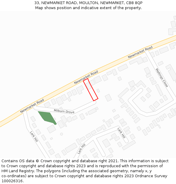 33, NEWMARKET ROAD, MOULTON, NEWMARKET, CB8 8QP: Location map and indicative extent of plot