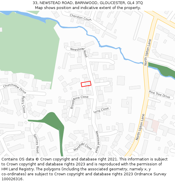 33, NEWSTEAD ROAD, BARNWOOD, GLOUCESTER, GL4 3TQ: Location map and indicative extent of plot