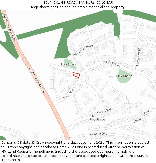 33, NICKLING ROAD, BANBURY, OX16 1AR: Location map and indicative extent of plot