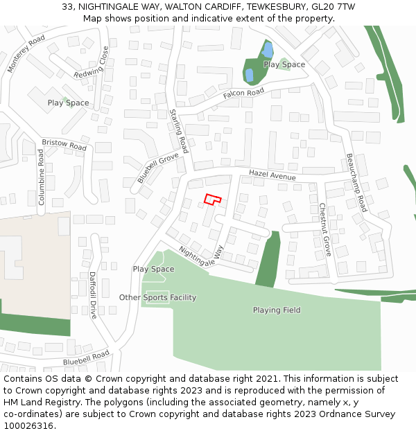 33, NIGHTINGALE WAY, WALTON CARDIFF, TEWKESBURY, GL20 7TW: Location map and indicative extent of plot