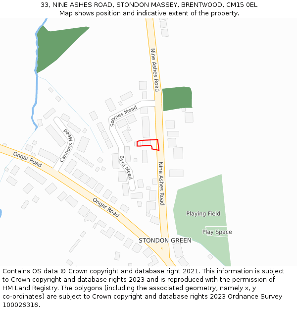 33, NINE ASHES ROAD, STONDON MASSEY, BRENTWOOD, CM15 0EL: Location map and indicative extent of plot