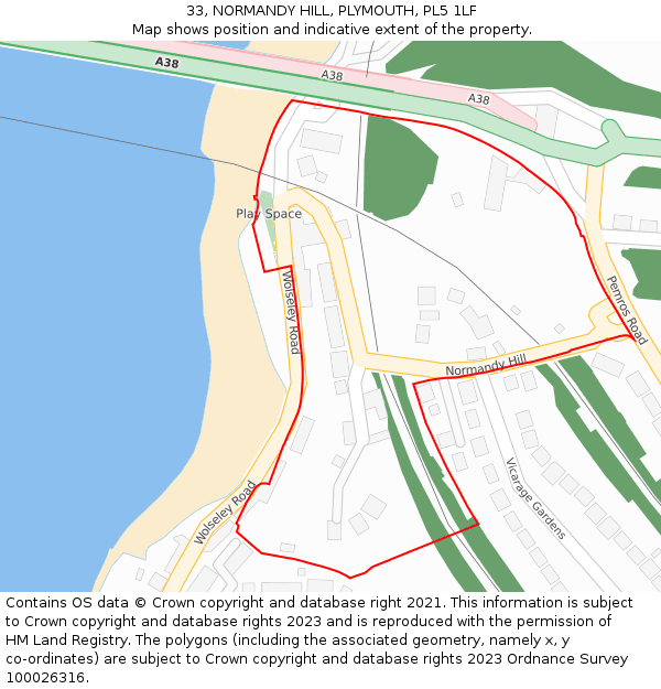 33, NORMANDY HILL, PLYMOUTH, PL5 1LF: Location map and indicative extent of plot