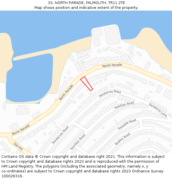 33, NORTH PARADE, FALMOUTH, TR11 2TE: Location map and indicative extent of plot