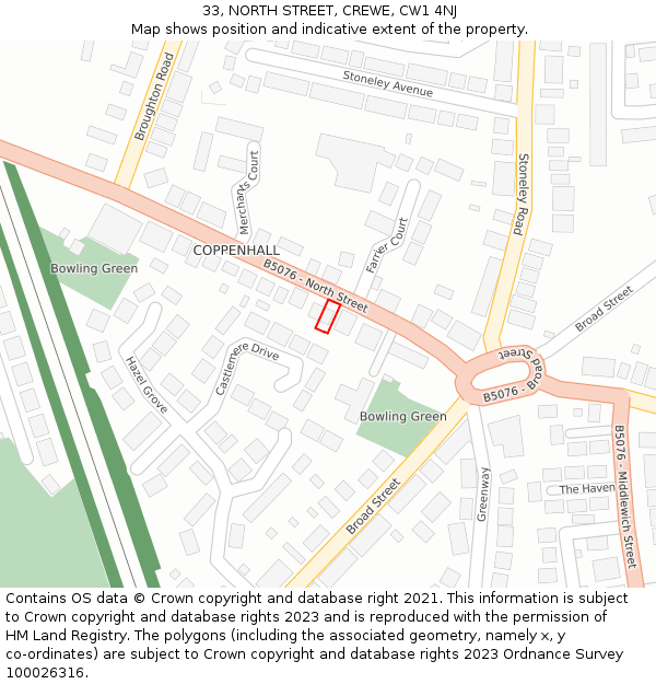 33, NORTH STREET, CREWE, CW1 4NJ: Location map and indicative extent of plot