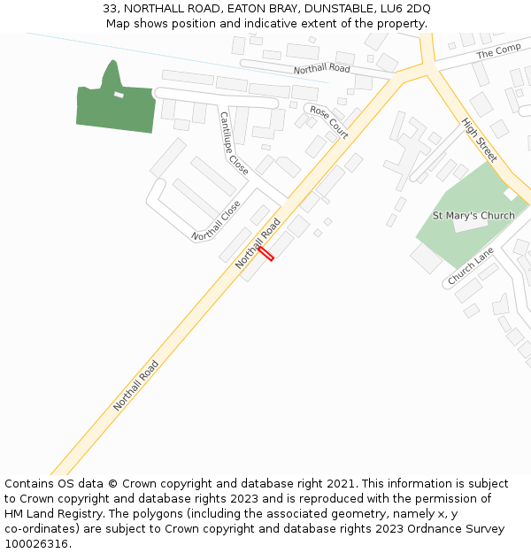 33, NORTHALL ROAD, EATON BRAY, DUNSTABLE, LU6 2DQ: Location map and indicative extent of plot