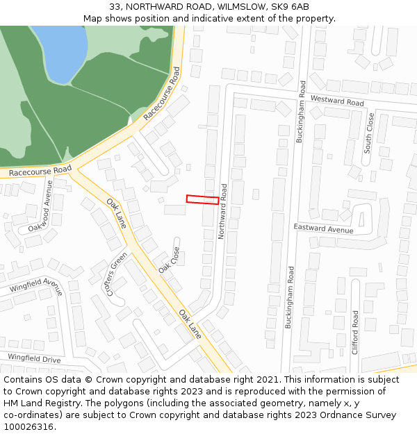 33, NORTHWARD ROAD, WILMSLOW, SK9 6AB: Location map and indicative extent of plot