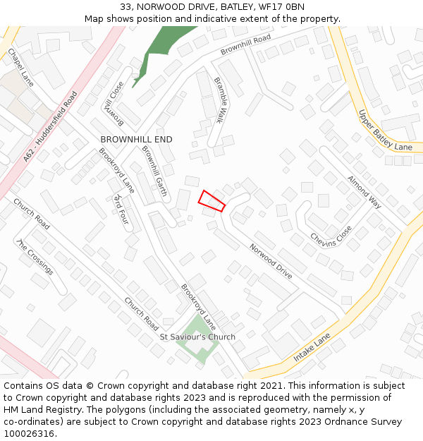 33, NORWOOD DRIVE, BATLEY, WF17 0BN: Location map and indicative extent of plot