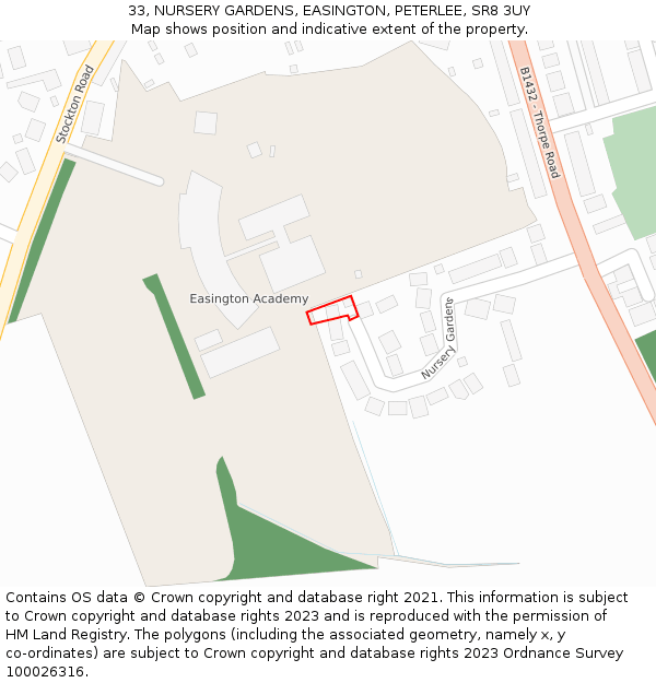 33, NURSERY GARDENS, EASINGTON, PETERLEE, SR8 3UY: Location map and indicative extent of plot