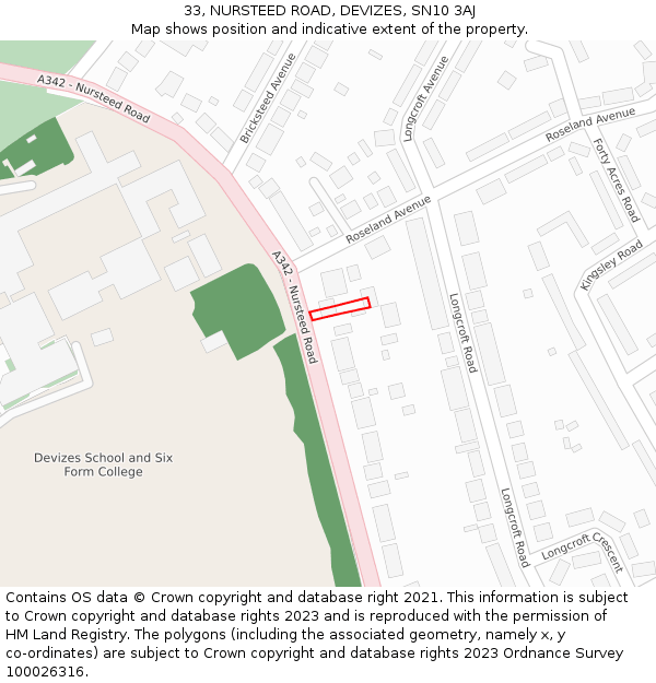 33, NURSTEED ROAD, DEVIZES, SN10 3AJ: Location map and indicative extent of plot