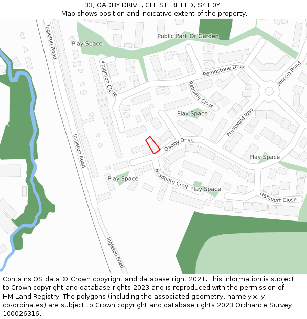 33, OADBY DRIVE, CHESTERFIELD, S41 0YF: Location map and indicative extent of plot