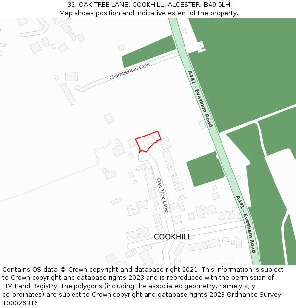 33, OAK TREE LANE, COOKHILL, ALCESTER, B49 5LH: Location map and indicative extent of plot