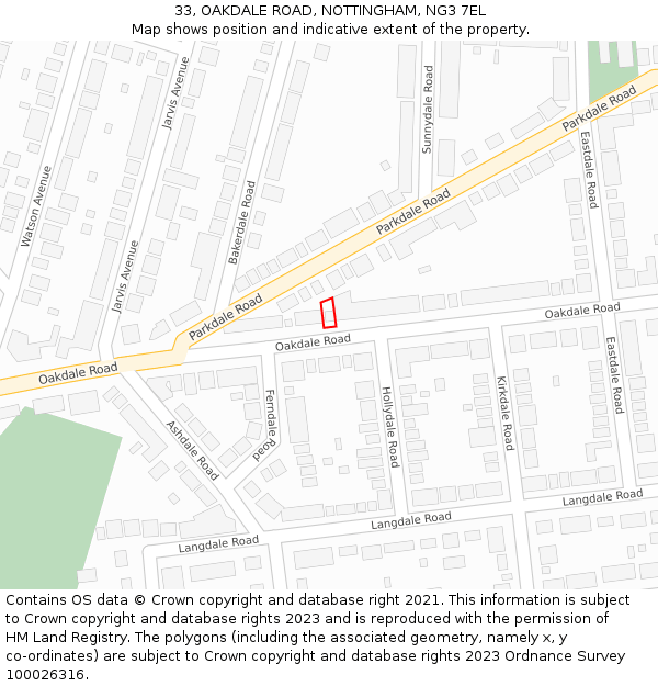 33, OAKDALE ROAD, NOTTINGHAM, NG3 7EL: Location map and indicative extent of plot