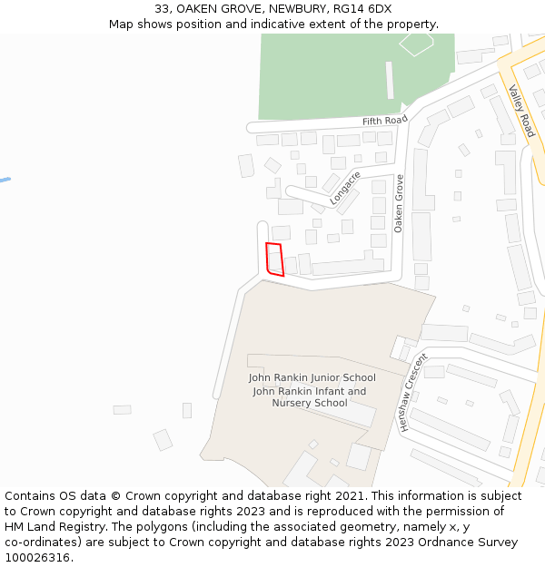 33, OAKEN GROVE, NEWBURY, RG14 6DX: Location map and indicative extent of plot