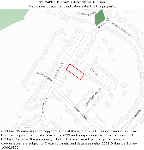 33, OAKFIELD ROAD, HARPENDEN, AL5 2NP: Location map and indicative extent of plot