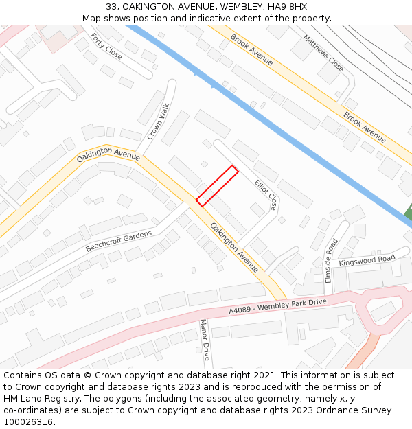 33, OAKINGTON AVENUE, WEMBLEY, HA9 8HX: Location map and indicative extent of plot
