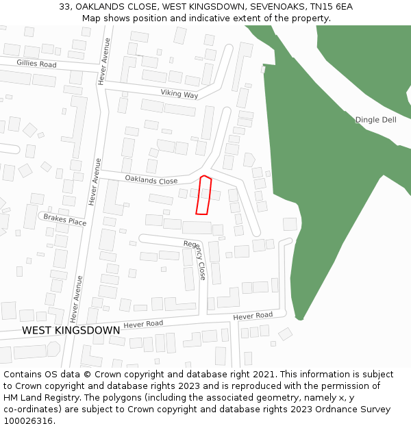 33, OAKLANDS CLOSE, WEST KINGSDOWN, SEVENOAKS, TN15 6EA: Location map and indicative extent of plot