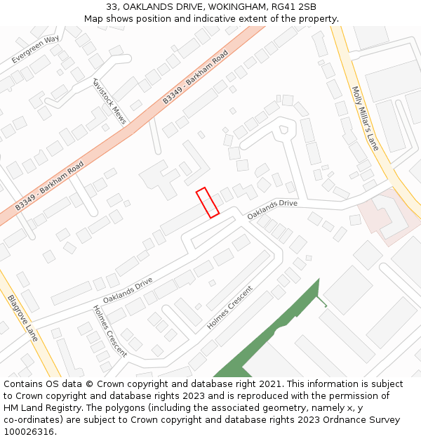 33, OAKLANDS DRIVE, WOKINGHAM, RG41 2SB: Location map and indicative extent of plot