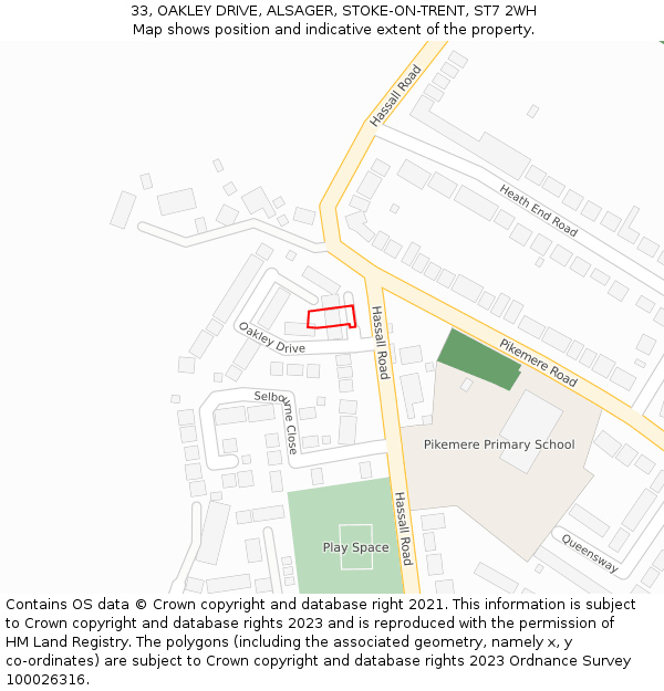 33, OAKLEY DRIVE, ALSAGER, STOKE-ON-TRENT, ST7 2WH: Location map and indicative extent of plot