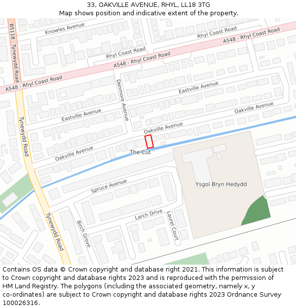 33, OAKVILLE AVENUE, RHYL, LL18 3TG: Location map and indicative extent of plot