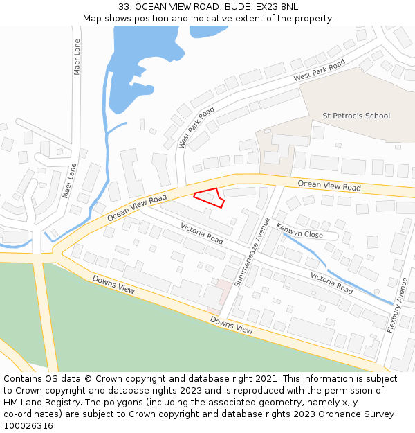 33, OCEAN VIEW ROAD, BUDE, EX23 8NL: Location map and indicative extent of plot