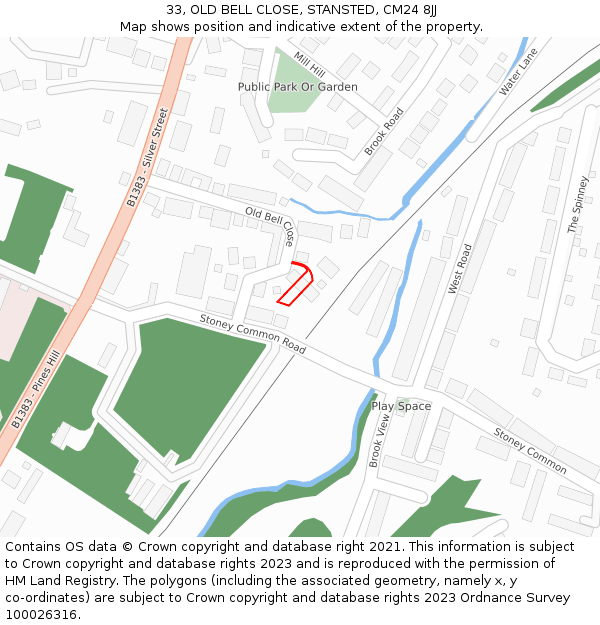 33, OLD BELL CLOSE, STANSTED, CM24 8JJ: Location map and indicative extent of plot