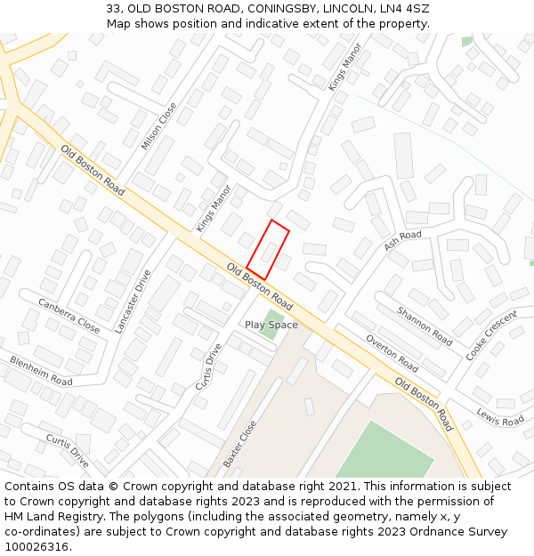 33, OLD BOSTON ROAD, CONINGSBY, LINCOLN, LN4 4SZ: Location map and indicative extent of plot