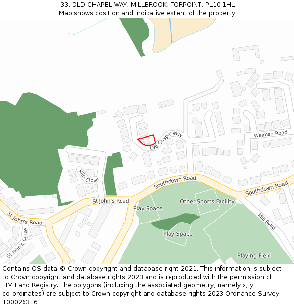 33, OLD CHAPEL WAY, MILLBROOK, TORPOINT, PL10 1HL: Location map and indicative extent of plot