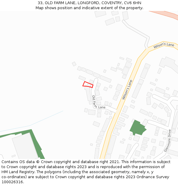 33, OLD FARM LANE, LONGFORD, COVENTRY, CV6 6HN: Location map and indicative extent of plot