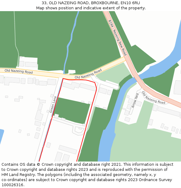 33, OLD NAZEING ROAD, BROXBOURNE, EN10 6RU: Location map and indicative extent of plot