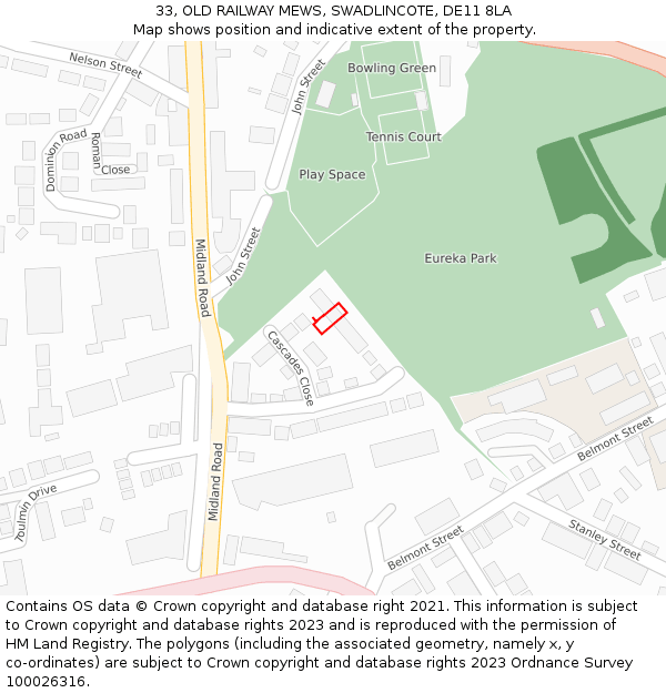 33, OLD RAILWAY MEWS, SWADLINCOTE, DE11 8LA: Location map and indicative extent of plot