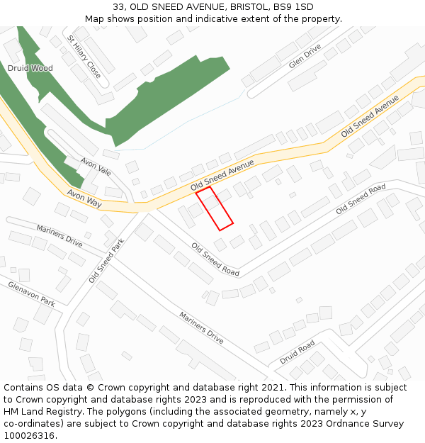 33, OLD SNEED AVENUE, BRISTOL, BS9 1SD: Location map and indicative extent of plot