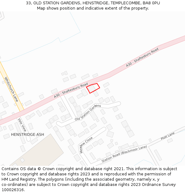 33, OLD STATION GARDENS, HENSTRIDGE, TEMPLECOMBE, BA8 0PU: Location map and indicative extent of plot