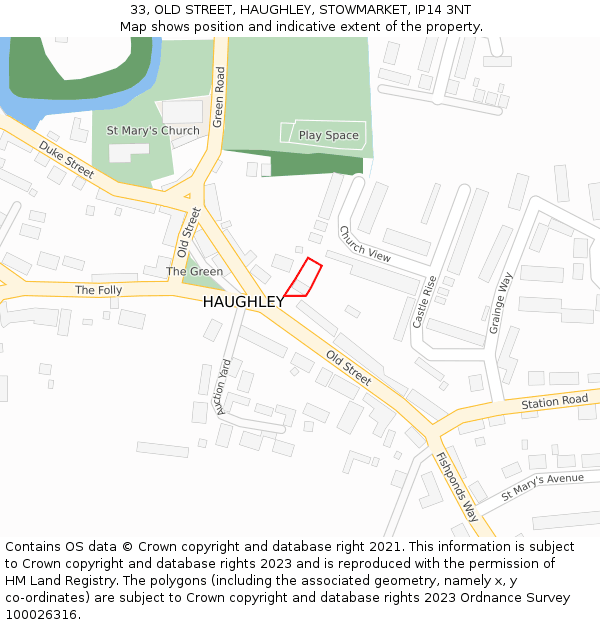33, OLD STREET, HAUGHLEY, STOWMARKET, IP14 3NT: Location map and indicative extent of plot